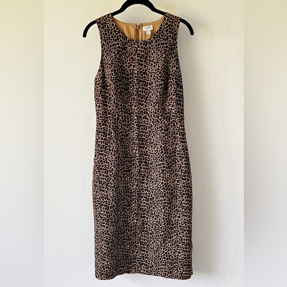 J.Crew Sleeveless Leopard Animal Print Cotton Sheath Dress Size 4 - Picture 3 of 14
